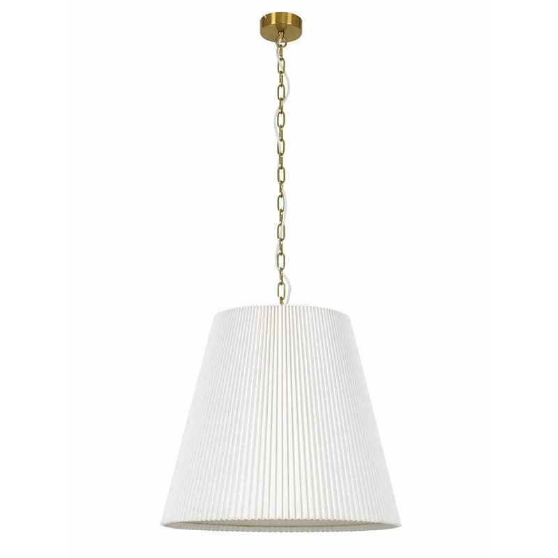 Amici 3 Light Pendant - Aged Brass with Pleated White Linen Shade