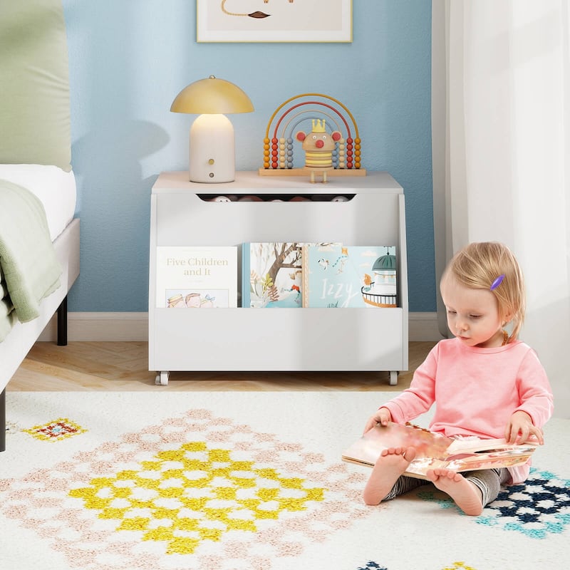 Costway Kids Toy Box Wooden Mobile Toy Storage Organizer with - See Details