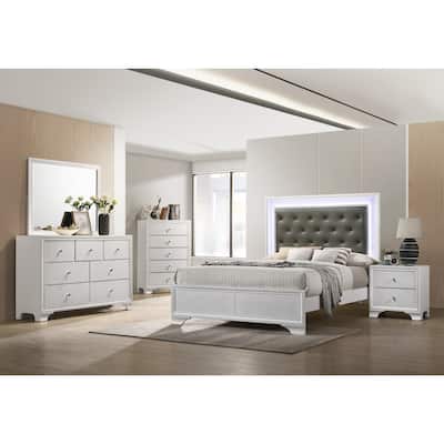 Kym 4 Piece Frost LED Faux Leather Upholstered Tufted Panel Bedroom Set
