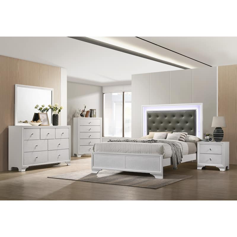 Kym Frost LED Faux Leather Upholstered Tufted Panel Bed
