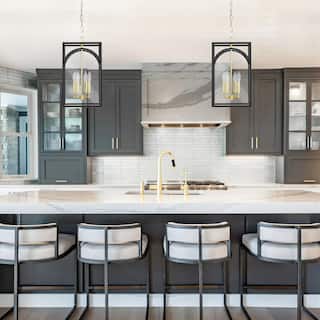 4-Light Mid-Century Modern Rectangular Lantern Candle Clear Glass Chandelier Kitchen Island Lighting