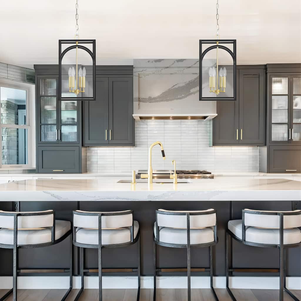 4-Light Mid-Century Modern Rectangular Lantern Candle Clear Glass Chandelier Kitchen Island Lighting