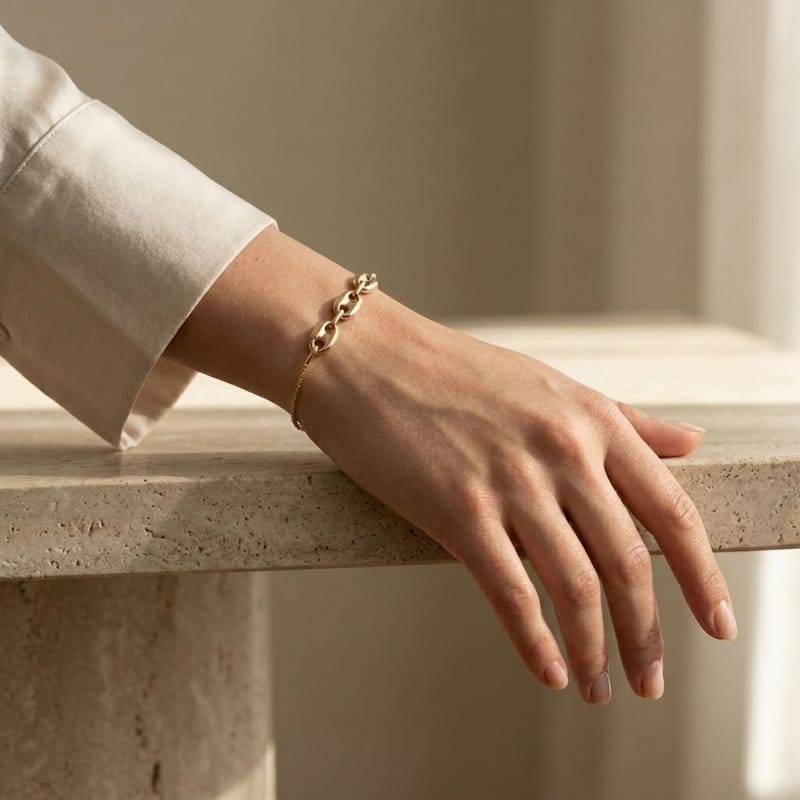 Fremada 10k Yellow Gold Mariner Anchor Puffed Link Adjustable Bracelet