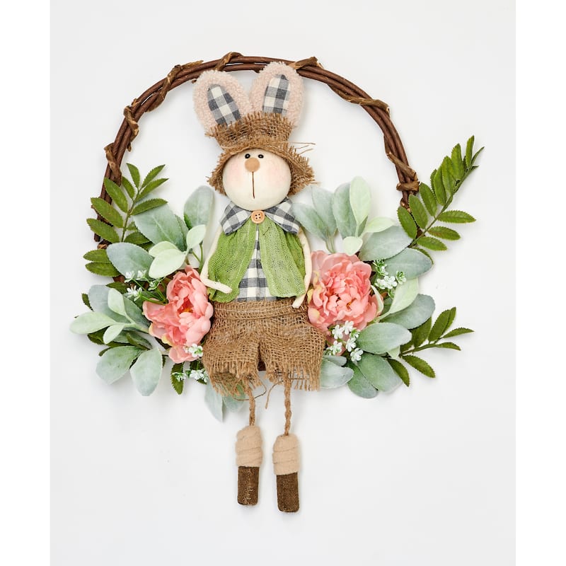 19" Easter Country Bunny Sitting on Wreath - 19