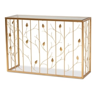 Baxton Studio Anaya Glam Brushed Gold Finished Metal and Glass Leaf Console Table (Gold)