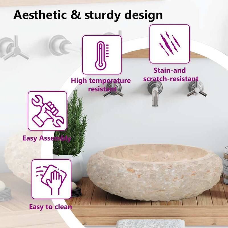 vidaXL Bathroom Basin, Ø15.7x4.7 Inches, Marble Round - 15.7"x4.7"