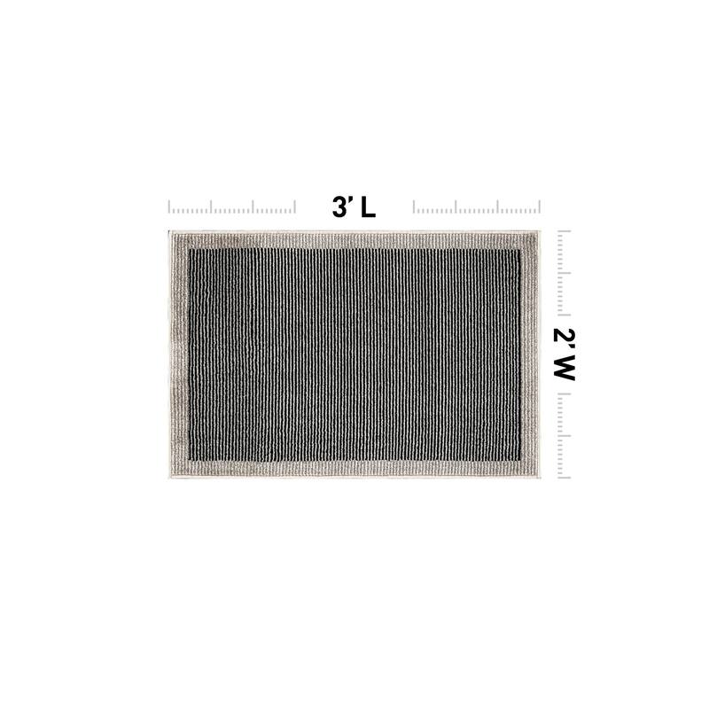Modern Geometric Stripe Bordered Area Rug for Living Room, Bedroom, or Entryway - Low Pile Indoor Rug