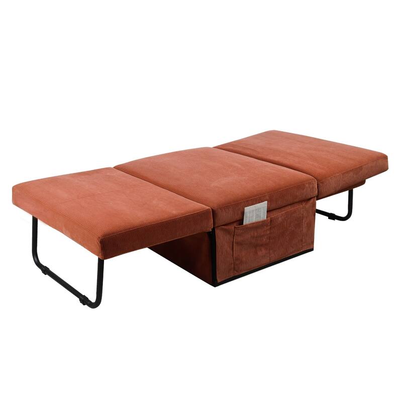 4-in-1 Corduroy Sleeper Sofa Chair, Convertible Couch with Chaise, Ottoman & Bed