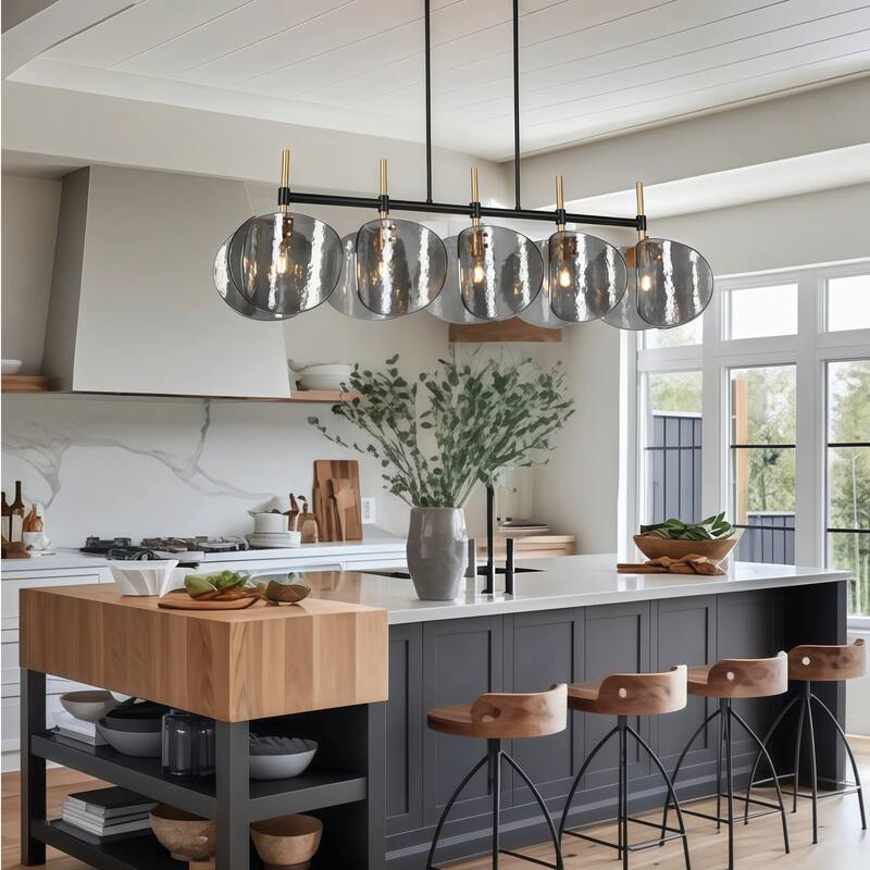 Modern 5-Light Linear Textured Gray Chandelier for Kitchen Island Dining Room - L 52.1" x W 9.8" x H 11"