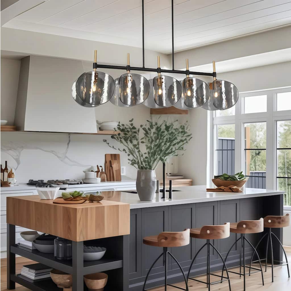 Modern 5-Light Linear Textured Gray Chandelier for Kitchen Island Dining Room - L 52.1" x W 9.8" x H 11"