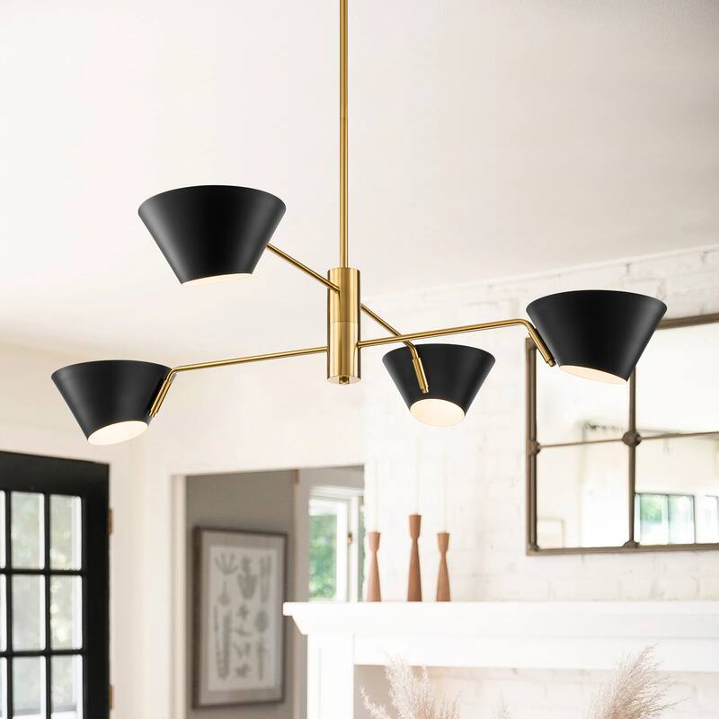 4/6-Light Mid-Century Modern Industrial Sputnik 2/3-Tiered Linear Chandelier