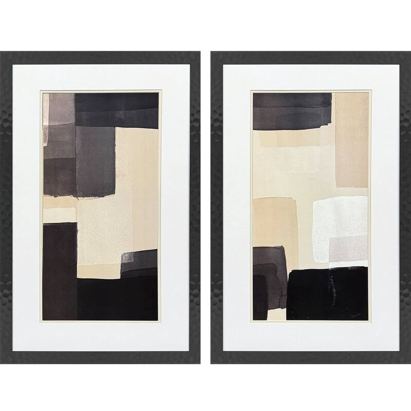 HomeRoots Set Of Two Neutral Shapes Black Framed Wall Art