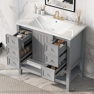 36" Bathroom Vanity with Sink Combo, One Cabinet and Three Drawers, Solid Wood and MDF Board