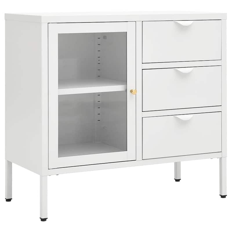 vidaXL Sideboard White 29.5"x13.8"x27.6" Steel and Tempered Glass