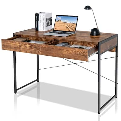 44 inch Computer Desk Home Office Study Writing Workstation W Drawers