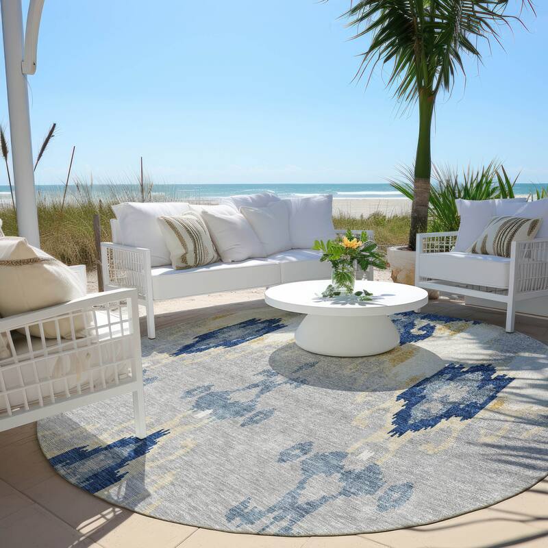 Machine Washable Indoor/ Outdoor Chantille Global Boho Rug - Navy - 8' x 8'