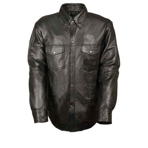 Mens Snap Down Black Leather Shirt
