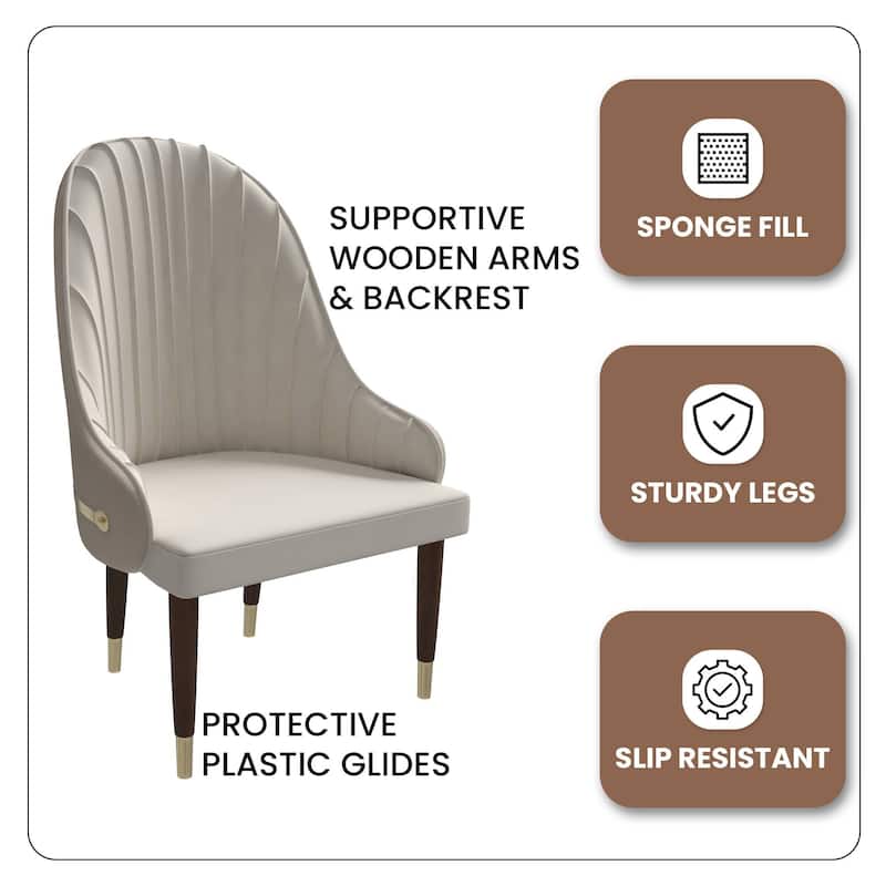 Elara Dining Chair Upholstered in Leather with Ripple Back Design Set of 2