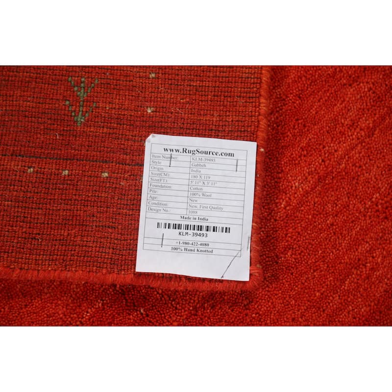 Tribal Gabbeh Indian Rug Hand-Knotted Oriental Green Wool Carpet - 3'11" x 5'11"