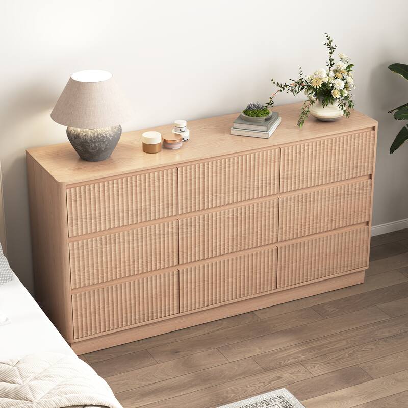 Large Floor Chest of Drawers 9 Drawer Dresser for Bedroom, Freestanding Storage Cabinet Side Table TV Stand