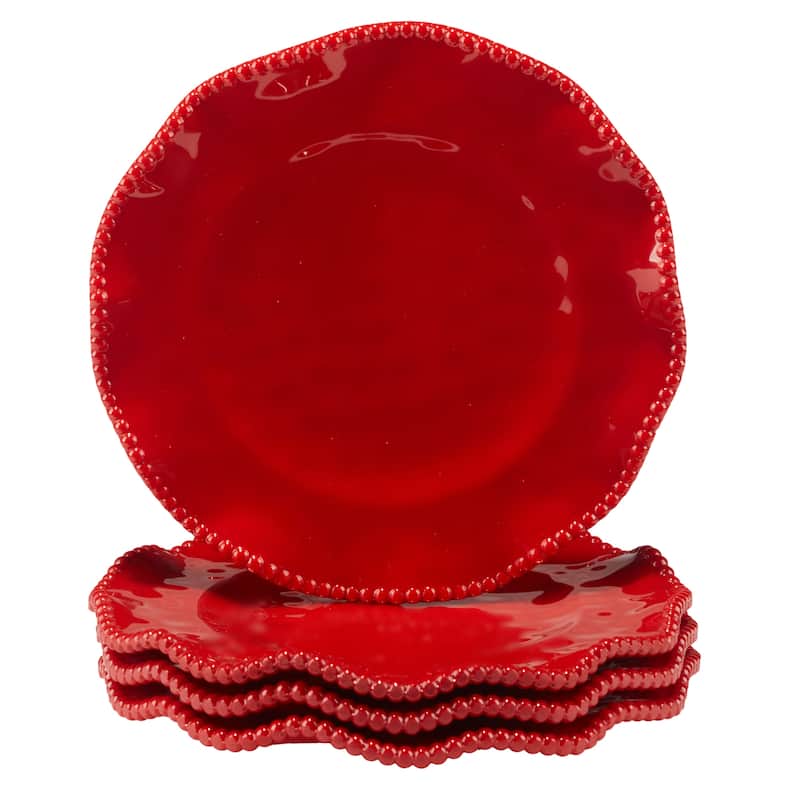 Certified International Perlette Red 9" Melamine Salad/Dessert Plates, Set of 4 - 9" Diameter x 1"