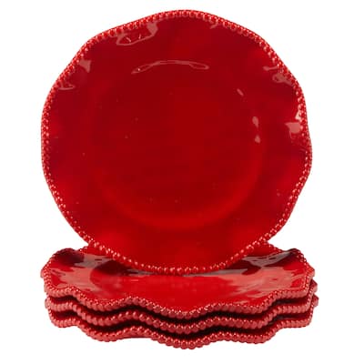 Certified International Perlette Red 9" Melamine Salad/Dessert Plates, Set of 4 - 9" Diameter x 1"