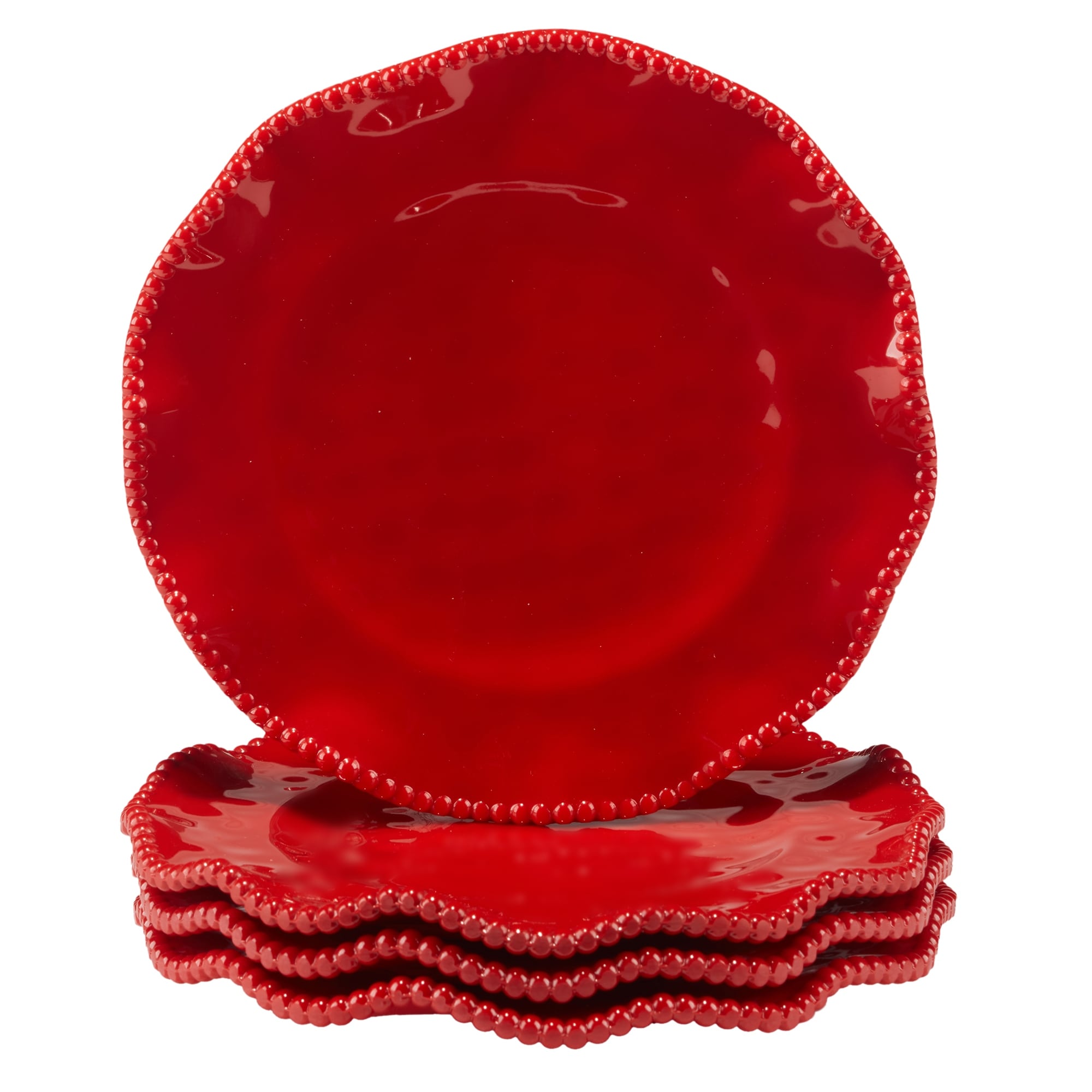 Certified International Perlette Red 9" Melamine Salad/Dessert Plates, Set of 4 - 9" Diameter x 1"