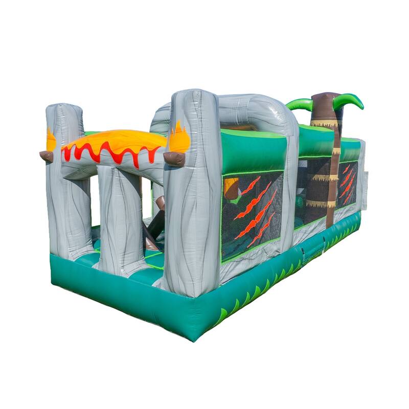 HeroKiddo T-Rex Adventure 20' Inflatable Obstacle Course, Commercial Grade PVC Vinyl, for Kids and Adults, with Air Blower