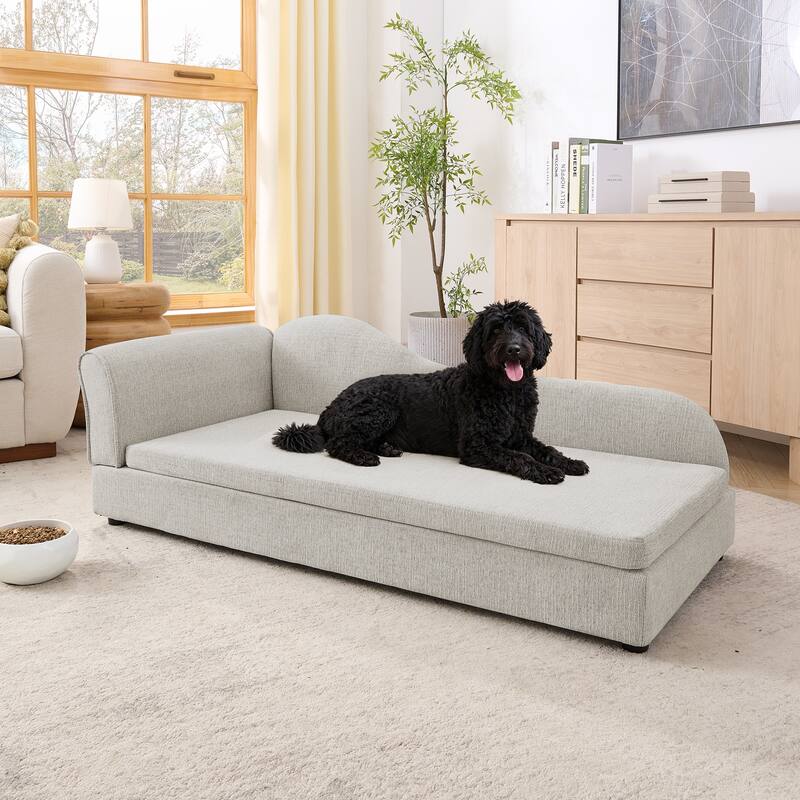 Oversized Pet Sofa, Elegant Modern Linen Fabric Elevated Dog Sofa Bed, Oversized Rectangular Pet Bed with Backrest & Armrest