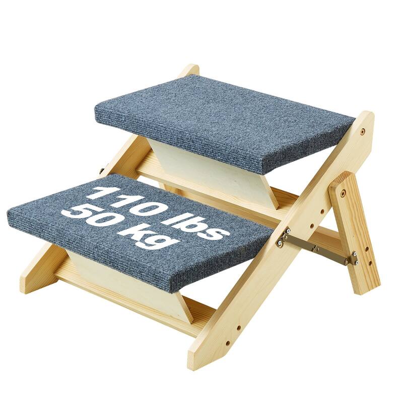 2-in-1 Natural Wooden Foldable Pet Stairs and Ramps Ideal for Small to Large Pets