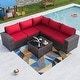 preview thumbnail 10 of 99, Outdoor Patio Furniture Set, All Weather PE Wicker Sectional Conversion Sofa set with Firepit(Optional) 6Pcs - Red