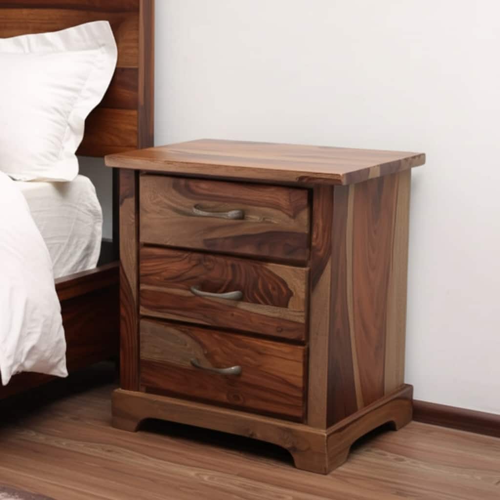 HomeRoots 27" Brown Solid Wood Live Edge Three Drawer Nightstand