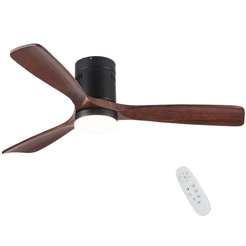 6-Speed Remote Control Wood Dimmable Ceiling Fan with Lights & Reversible Motor, Smart APP Control, Quiet Flush Mount Fan