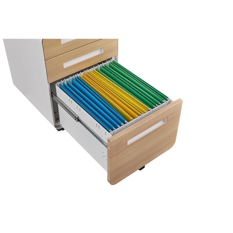 3-Drawer Locking Mobile File Cabinet with Wheels, Metal Home Office Storage Cabinet with Pencil Tray & Hanging Bars