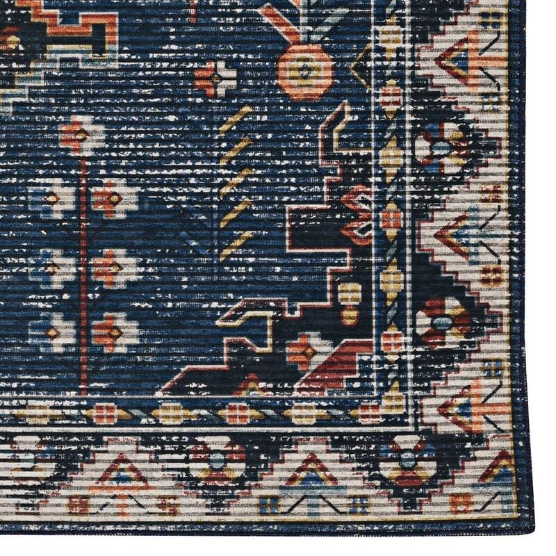 Larson Machine Washable Teal & Ivory Area Rug