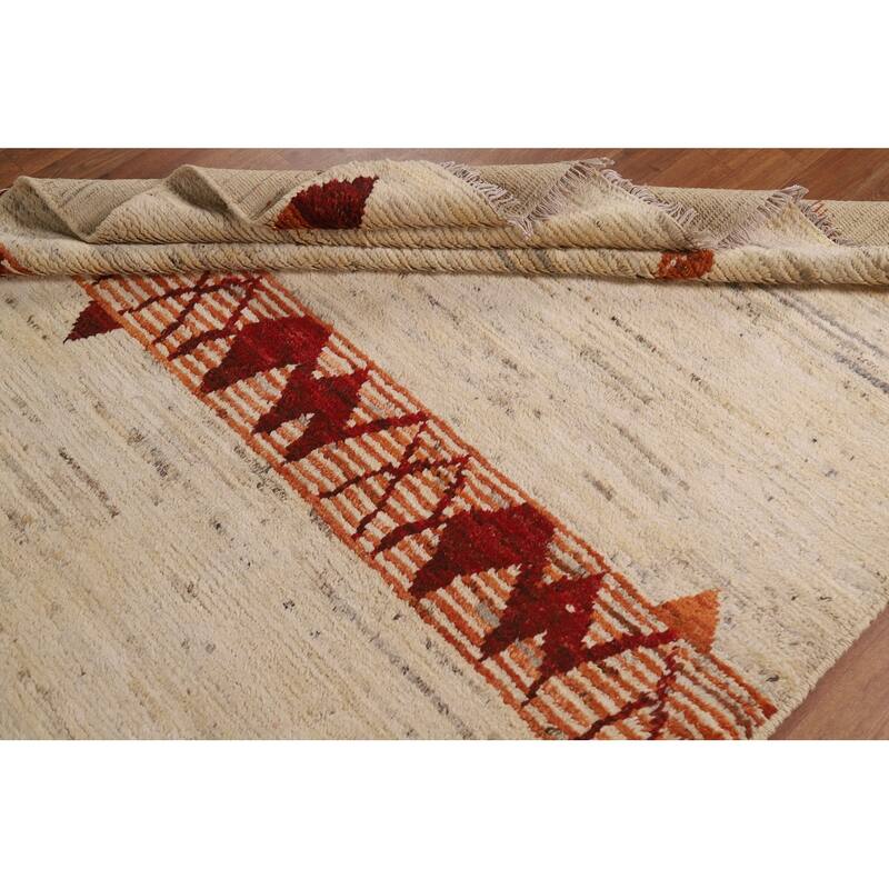 Hand Knotted Oriental 100% Wool Carpet Modern Tribal Beige & Ivories Moroccan Area Rug - 7' 10'' X 5' 8''