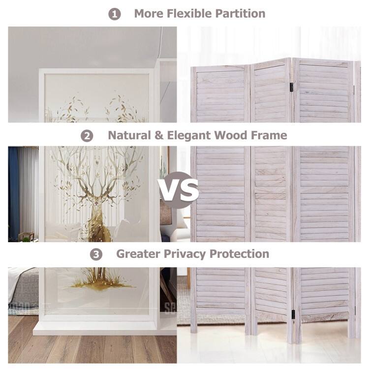 Six Panel Wooden Room Divider Screen with Louvered Slats - 96.0" x 0.8" x 67.0"(L x W x H)