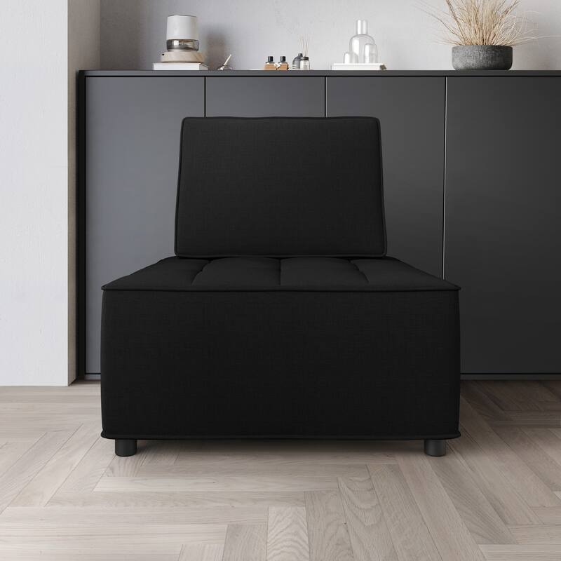 Clayfell Lancy Linen Tufted Square Accent Chair - Black