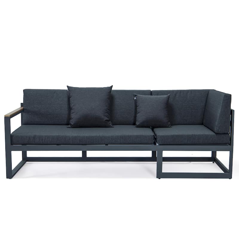 Chelsea 3-Piece Adjustable Headrest All-Weather Sectional Set in Aluminum Frame with Removable Cushion Covers for Indoor/Outdoor