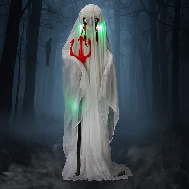 4.3ft Halloween Decorations Outdoor Life Size Animatronics Ghost with Trident