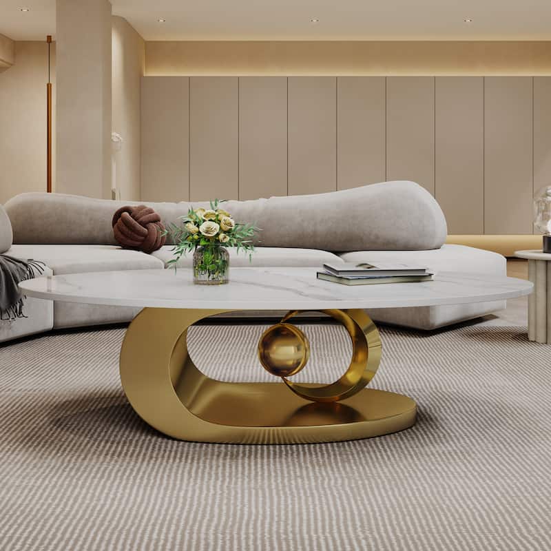 Homy Casa Marble Coffee Table with Sculptural Base Bar