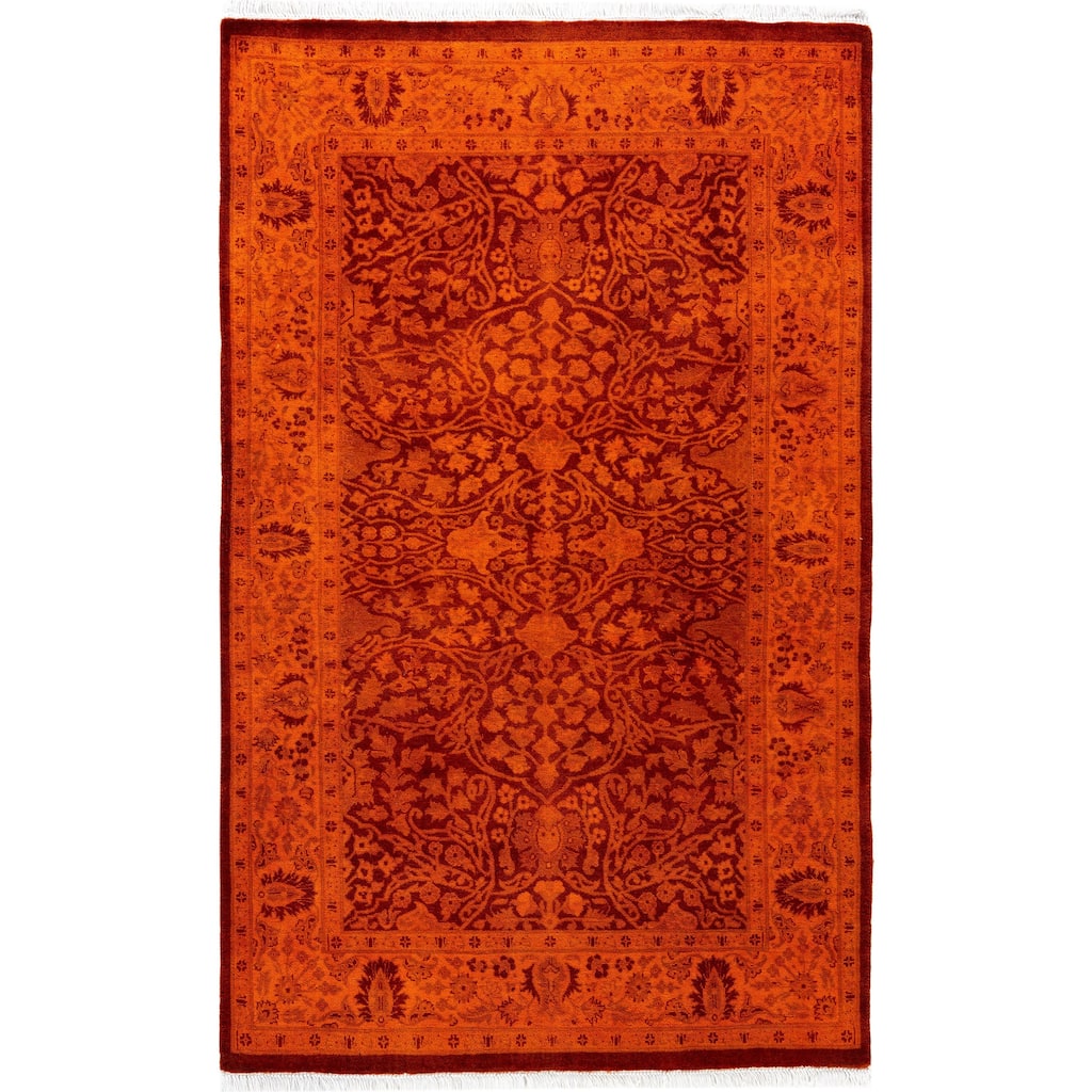 Overdyed One-of-a-Kind Hand-Knotted Area Rug - Orange - 3' 2" x 4' 10"