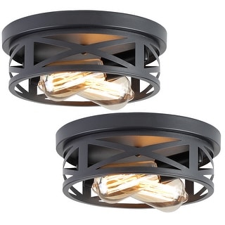 2-Light Black Farmhouse Flush Mount Ceiling Light-2 Pack