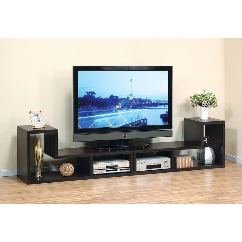 Extendable L-Shaped TV Stand with Multi-Level Shelves, Modern Geometric Design for 60-69" TVs - Espresso