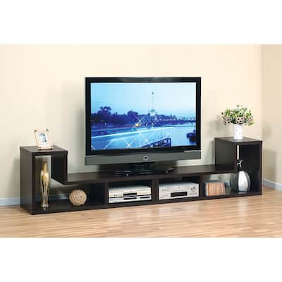 Extendable L-Shaped TV Stand with Multi-Level Shelves, Modern Geometric Design for 60-69" TVs