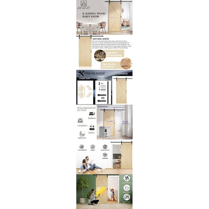 ANZZI 36"x84" Sliding Single Barn Door Kit with Hardware Included