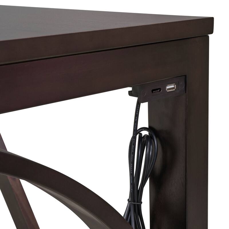 Farmhouse 3-Piece Counter Height Dining Table Set with Built-in USB Ports and Upholstered Stools for Small Spaces