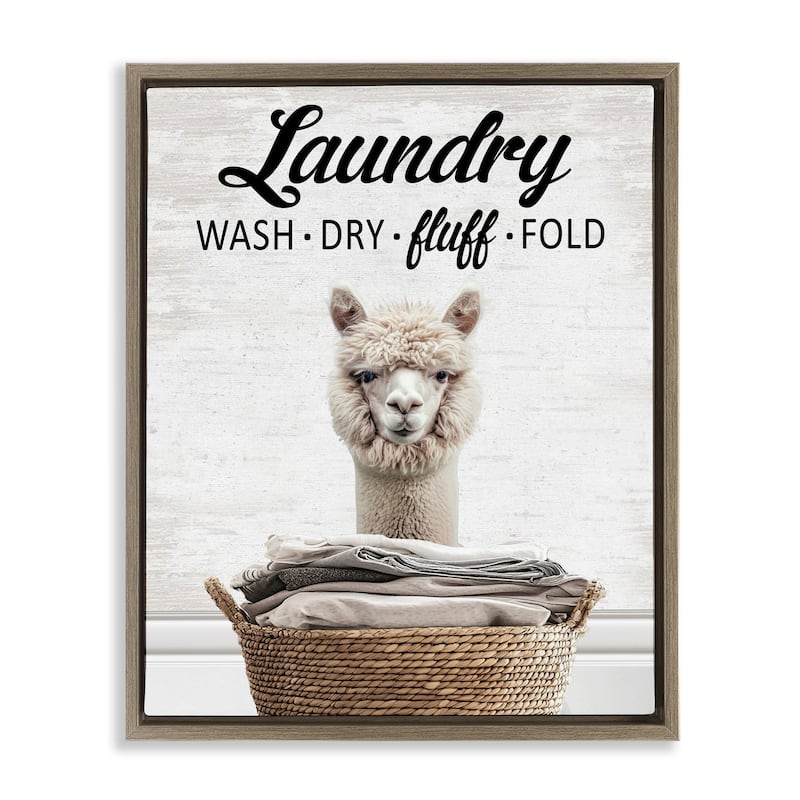 Stupell Wash Dry Fluff Laundry Framed Floater Canvas Wall Art Design By Lettered and Lined - 17 x 21 - Brown