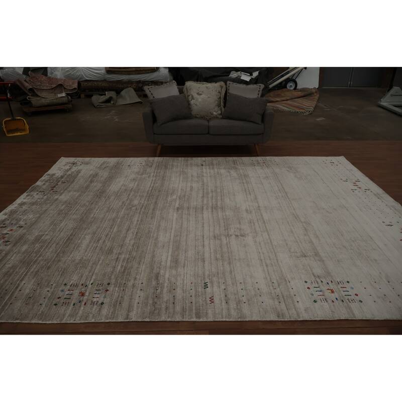 Hand Knotted Oriental 100% Wool Carpet Tribal Animal Pictorial Beige & Ivories Gabbeh Area Rug - 12' 4'' X 9' 4''