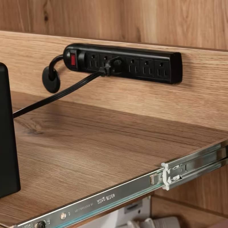 Space-Saving Craft Armoire with Drop Leaf Desk and Adjustable Storage Shelves Power Strip